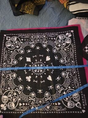 Black Skull & Bandana Print Scarf with Hot Pink Trim